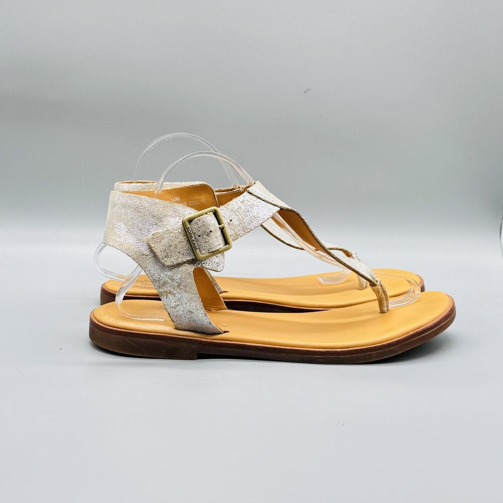 Kork Ease Sandals Womens 10 Silver Leather Thong Strappy Buckle Flat Shoes